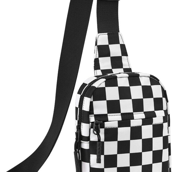 Stylish Water-Resistant Checkered Crossbody Sling Bag for Active Lifestyles - Picture 1 of 7